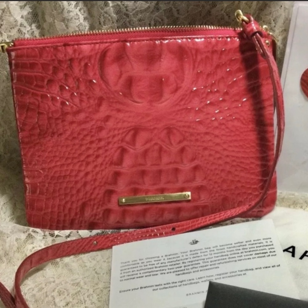 NWOT Brahmin Perri Crossbody HOT PINK Ribbon Melbourne Leather